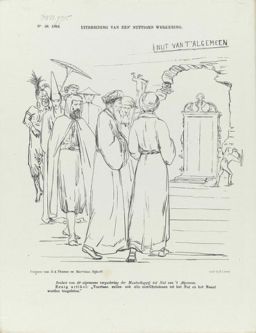 Cartoon on the admission of non-Christian to the Maatschappij tot Nut van 't Algemeen, 1864, Johan Michaël Schmidt Crans, 1864 Canvas Print