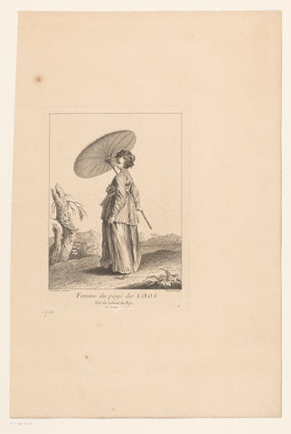 Woman from Laos with parasol in a landscape, Edme Jeaurat, 1731 Canvas Print