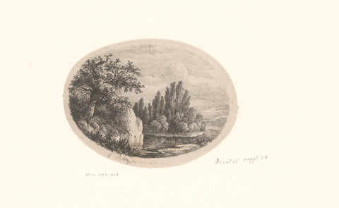 Rocky landscape with river, Eugène Bléry, 1830 - 1856 Canvas Print