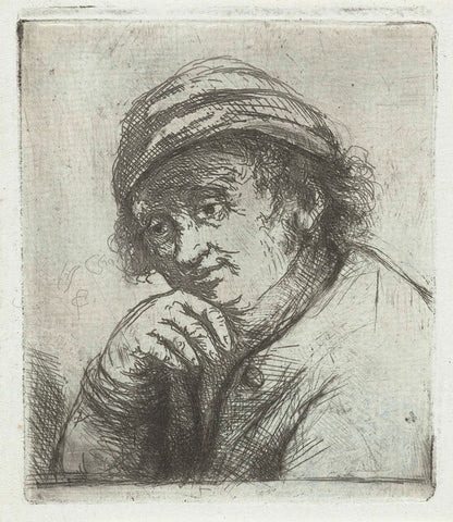 Man with hand under his chin, Jan Chalon, 1748 - 1795 Canvas Print