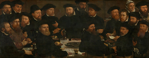 Banquet of Eighteen Guardsmen of Squad L, Amsterdam 1566, known as 'The Perch Eaters', Dirck Barendsz., 1566 Canvas Print