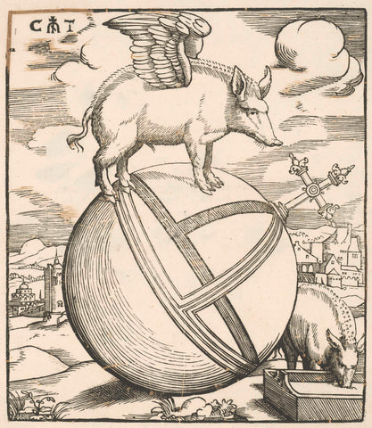 The winged pig on the world, Cornelis Anthonisz., 1541 - 1545 Canvas Print