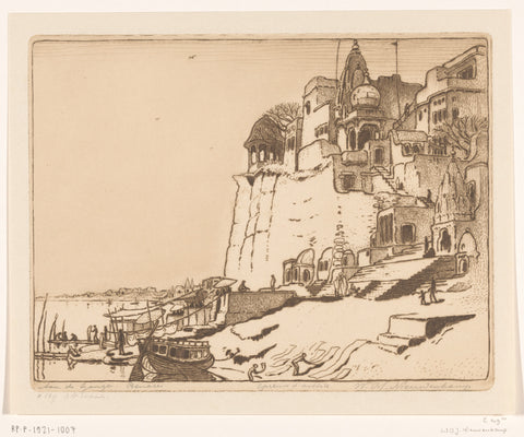 Houses and temples on the Ganges in Benares, Wijnand Otto Jan Nieuwenkamp, 1914 Canvas Print