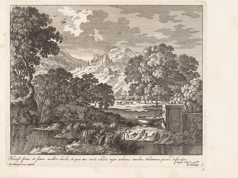 Landscape with water and reeds, Pieter Schenk (I), 1675 - 1711 Canvas Print