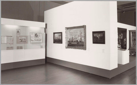 Room with paintings and various objects in a display case, c. 1989 Canvas Print