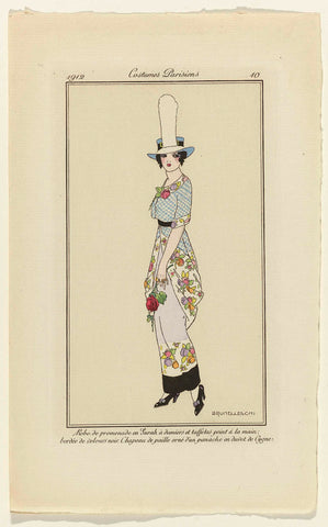 Journal des Dames et des Modes, 1912, Costumes Parisiens, no. 10: Robe de promenad (...), Umberto Brunelleschi, 1912 Canvas Print