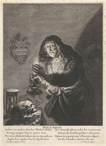 December: Old woman by candlelight, Albert Haelwegh, 1645 Canvas Print