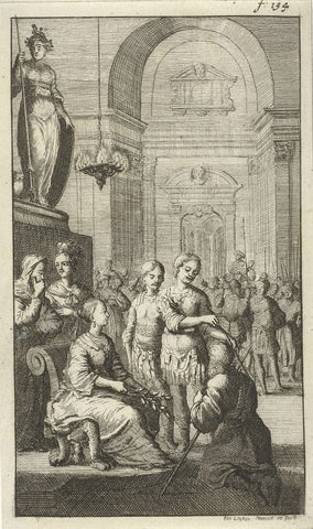 Poliarchus kneels before Argenis, Jan Luyken, 1680 Canvas Print