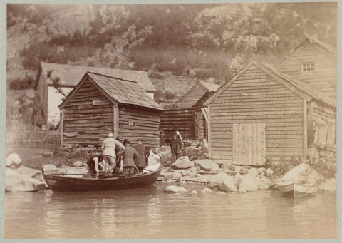 Rowing boat with passengers moors, Paul Güssfeldt (attributed to), 1889 Canvas Print