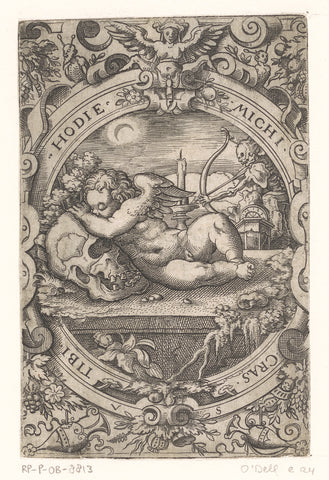 Putto sleeping by a skull, Virgil Solis, 1524 - 1562 Canvas Print