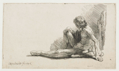 Young Man Seated on the Ground, with One Leg Extended, Rembrandt van Rijn, 1646 Canvas Print