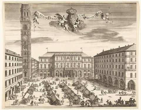 View of piazza Palazzo di Città (Piazza delle Erbe) with the town hall in Turin, Romeyn de Hooghe (attributed to), 1681 - 1682 Canvas Print