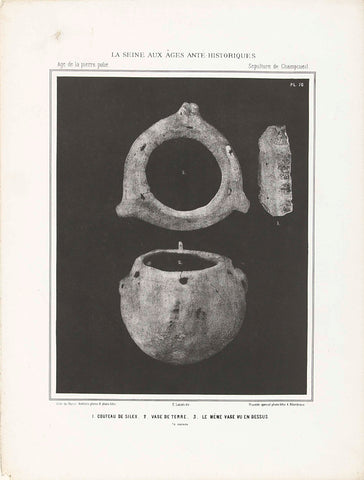 Prehistoric vase and flint knife, found in the catchment area of the Seine, anonymous, 1869 Canvas Print