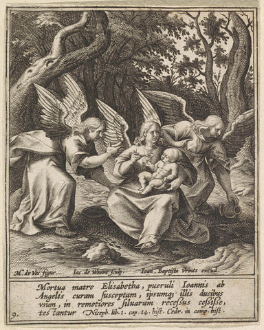 John the Baptist with three angels in the wilderness, Jacob de Weert, 1580 - 1600 Canvas Print