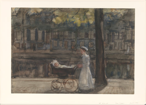 Maid with pram on the Keizersgracht, Isaac Israels, c. 1875 - c. 1904 Canvas Print