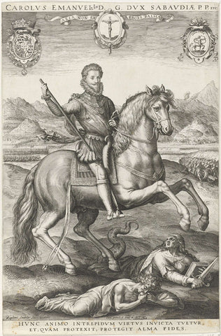 Equestrian portrait of Charles Emmanuel I of Savoy, Raphaël Sadeler (I), 1598-1604 Canvas Print