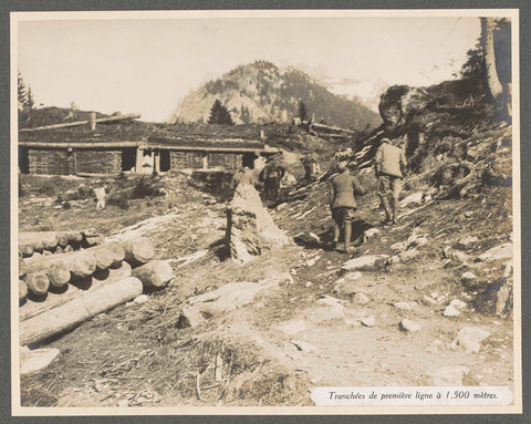 Soldiers at trenches at the front at an altitude of 1500 meters in the Dolomites, presumably Italians, Henri de Rothschild (attributed to), 1916 Canvas Print