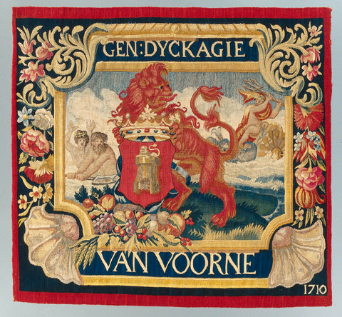 Cushion sheet with a symbolic representation and the coat of arms of Voorne, Fransçois Coppens (attributed to), 1710 Canvas Print