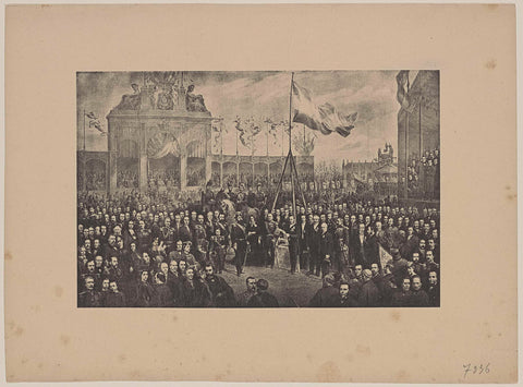 Reproduction of the print of the laying of the first stone by King William III for the National Monumen in the Willemspark, 1863, anonymous, 1863 - 1899 Canvas Print