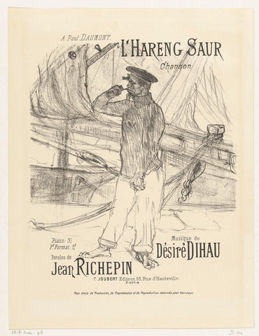 Cover for music sheet with song L'Hareng saur with sailor on quay with moored sailing ships, Henri de Toulouse-Lautrec, 1935 Canvas Print