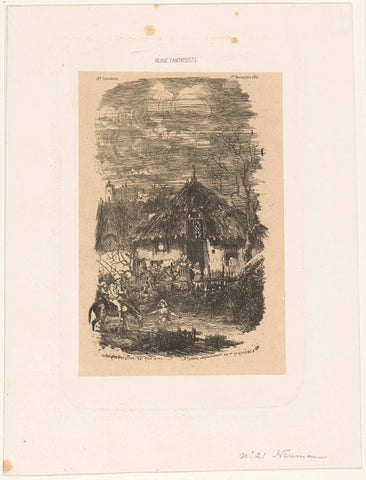 Farm with yard and man on a donkey, Rodolphe Bresdin, 1861 Canvas Print