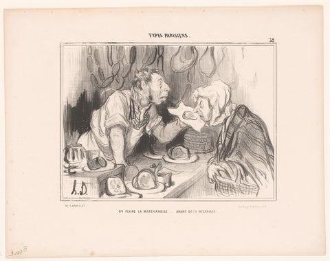 Old woman smells on a piece of butcher's meat, Honoré Daumier, 1842 Canvas Print