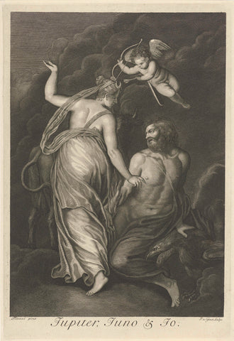 Jupiter, Juno and Io, Pieter van Gunst, 1659 - 1731 Canvas Print