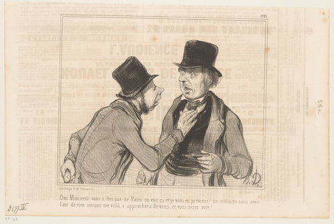 Impostor steals watch from a man, Honoré Daumier, 1841 Canvas Print