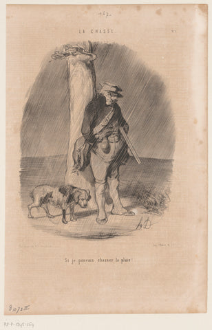 Caricature of a Hunter in the Rain, Honoré Daumier, 1843 Canvas Print