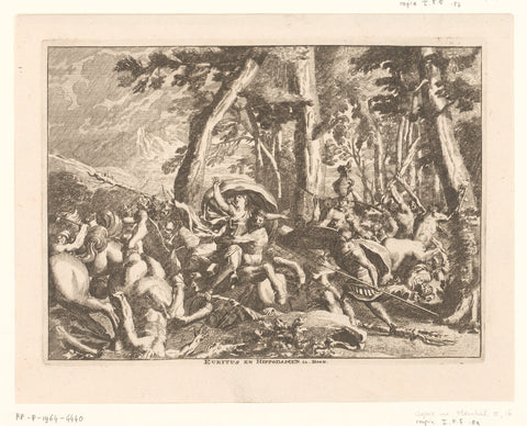 Battle between the Lapiths and the Centaurs, anonymous, Jean Lepautre, 1628 - in or after 1682 Canvas Print