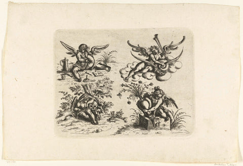 Vier putti, Christoph Jamnitzer, 1573 - 1610 Canvas Print