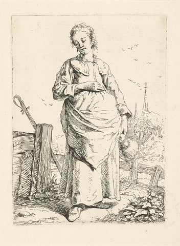 Staande vrouw met kruik, Leendert van der Cooghen, in or after 1664 Canvas Print