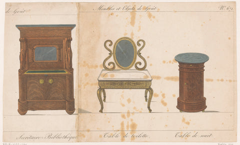 Secretaire and two tables, anonymous, 1801 - 1831 Canvas Print