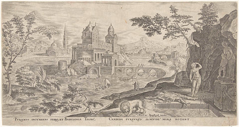 Landscape with the suicide of Thisbe, Philips Galle, c. 1567 - c. 1571 Canvas Print