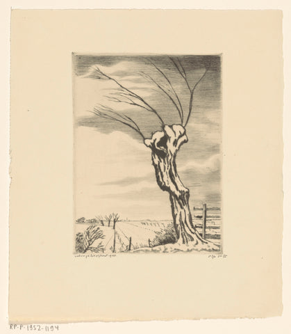 Willow in a winter landscape, Lodewijk Schelfhout, 1940 Canvas Print