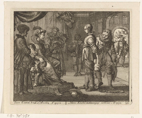 Hans Knevel in Antwerp interrogated, 1572, Jan Luyken, 1683 - 1685 Canvas Print