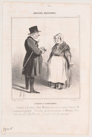 Woman tells doctor that sick man has died, Honoré Daumier, 1840 Canvas Print