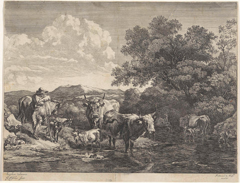 Shepherd at a fore leaning on his staff, Jan de Visscher, 1643 - 1706 Canvas Print