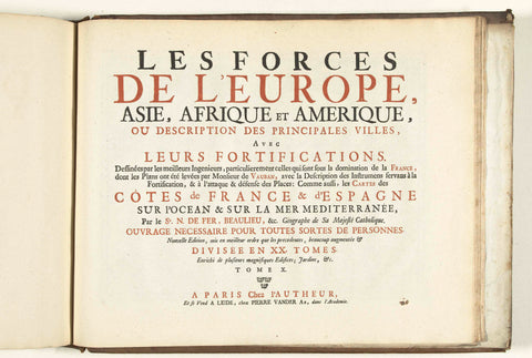 Titelpagina voor het prentwerk: The Forces of Europe, Asia, Africa and America (...) As well as the Maps of the Coasts of France and Spain (deel X), 1726, Pieter van der Aa (I), 1726 Canvas Print