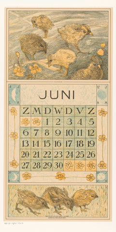 Calendar sheet June with chicks, Theo van Hoytema, 1914 Canvas Print