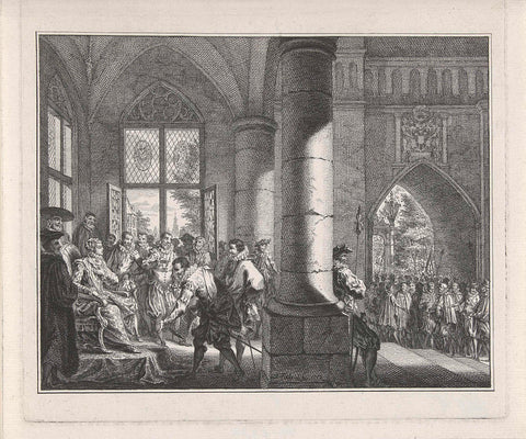 Offering the Supplication to the Duchess of Parma, 1566, Simon Fokke, 1752 Canvas Print