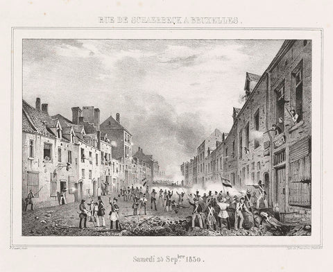 Battles in the Schaerbeekstraat in Brussels, Paulus Lauters, 1830 - 1831 Canvas Print