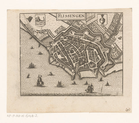 Map of Vlissingen, 1500, anonymous, 1715 - 1755 Canvas Print