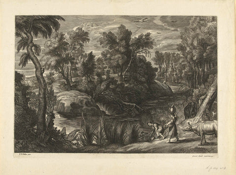 Landscape with women fetching water, Schelte Adamsz. Bolswert, 1596 - 1709 Canvas Print