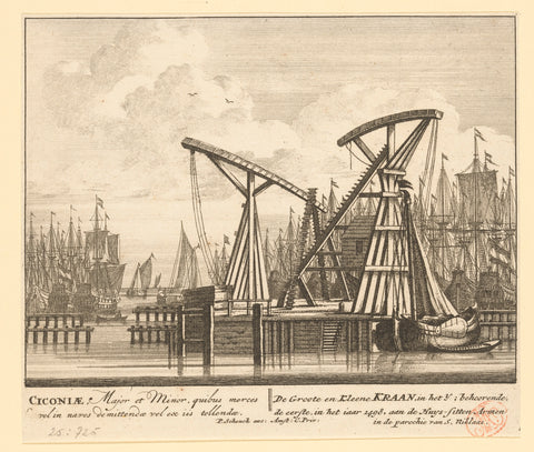 View of the two port or ship cranes in the IJ in Amsterdam, anonymous, 1757 - 1766 Canvas Print