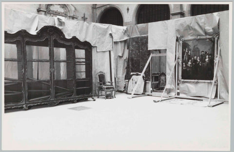 Panelling and painting against a background of sheets of paper or rags of fabric, 1957 Canvas Print