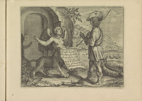 Conversation between a sphinx and a shepherd, Crispijn van de Passe (II), 1640 Canvas Print