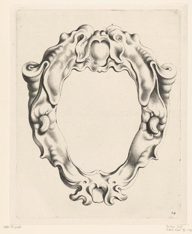 Cartouche met kwabornament, boven en onder een masker met gapende mond, Michiel Mosijn, 1640 - 1655 Canvas Print