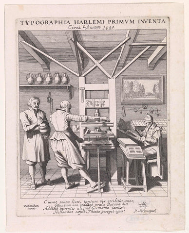 Figures at a Printing Press, Jan van de Velde, 1628 Canvas Print