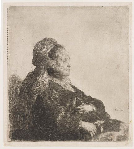 The artist's mother seated, in an oriental headdress: half length, Rembrandt van Rijn, 1631 Canvas Print